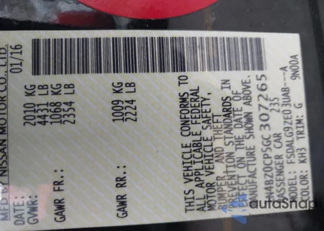 2016 Nissan Leaf Sl z USA, uszkodzony, nr VIN 1N4BZ0CP5GC307265